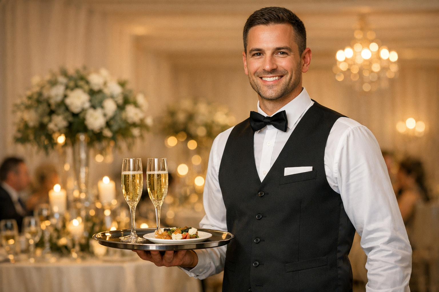 Waiting staff serving guests and supporting front-of-house event delivery.